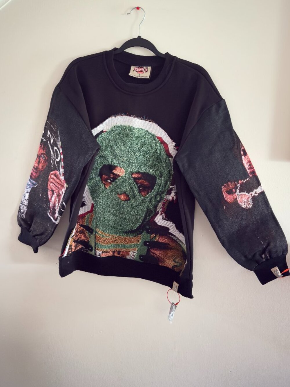 Brand X Studios Ski Mask Tapestry Graphic Crewneck Sweatshirt NWT Size L